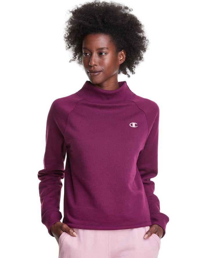 Champion Sweatshirt Dames - DonkerPaars - Powerblend Fleece Mock Neck Embroidered Logo ( 542978-NOF